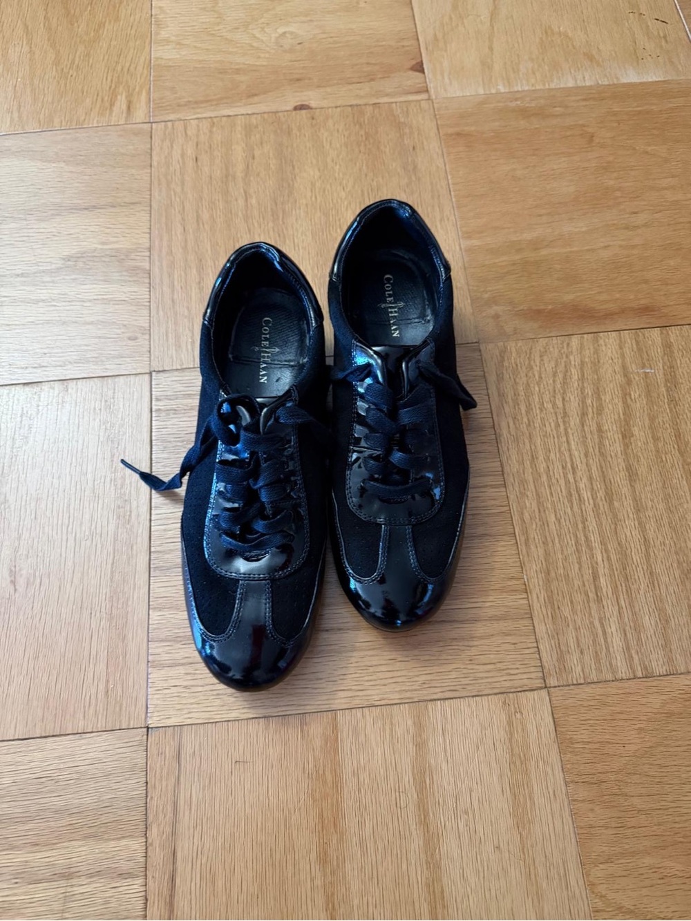 Cole Haan Black Patent and Suede Lace-Up Sneakers